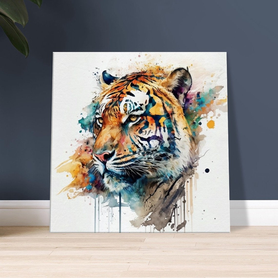 Fiery Tiger Portrait Colour Splash Watercolour Vibrant Wild Cat Poster