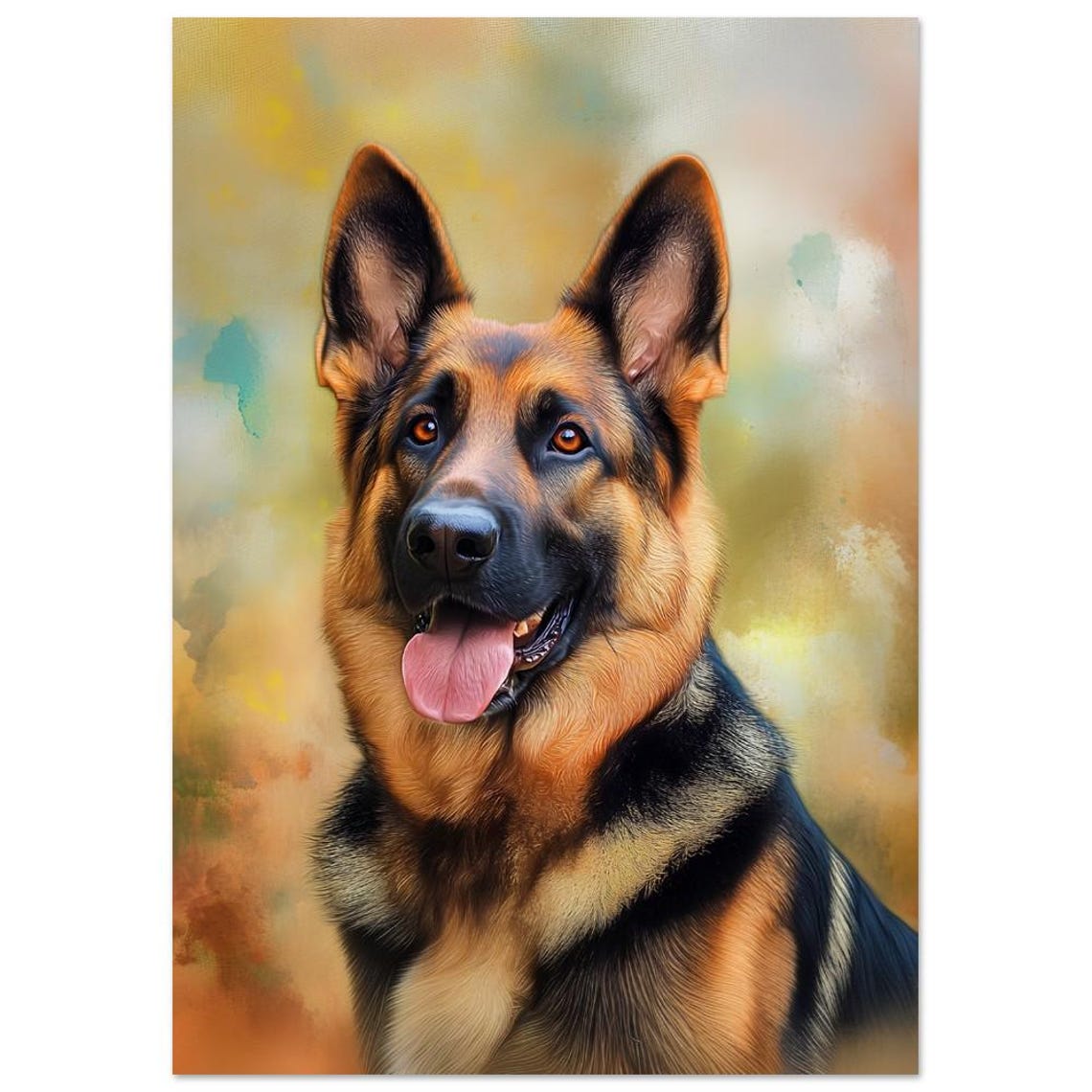 Loyal German Shepherd Smiling Watercolour Happy Dog Portrait Poster