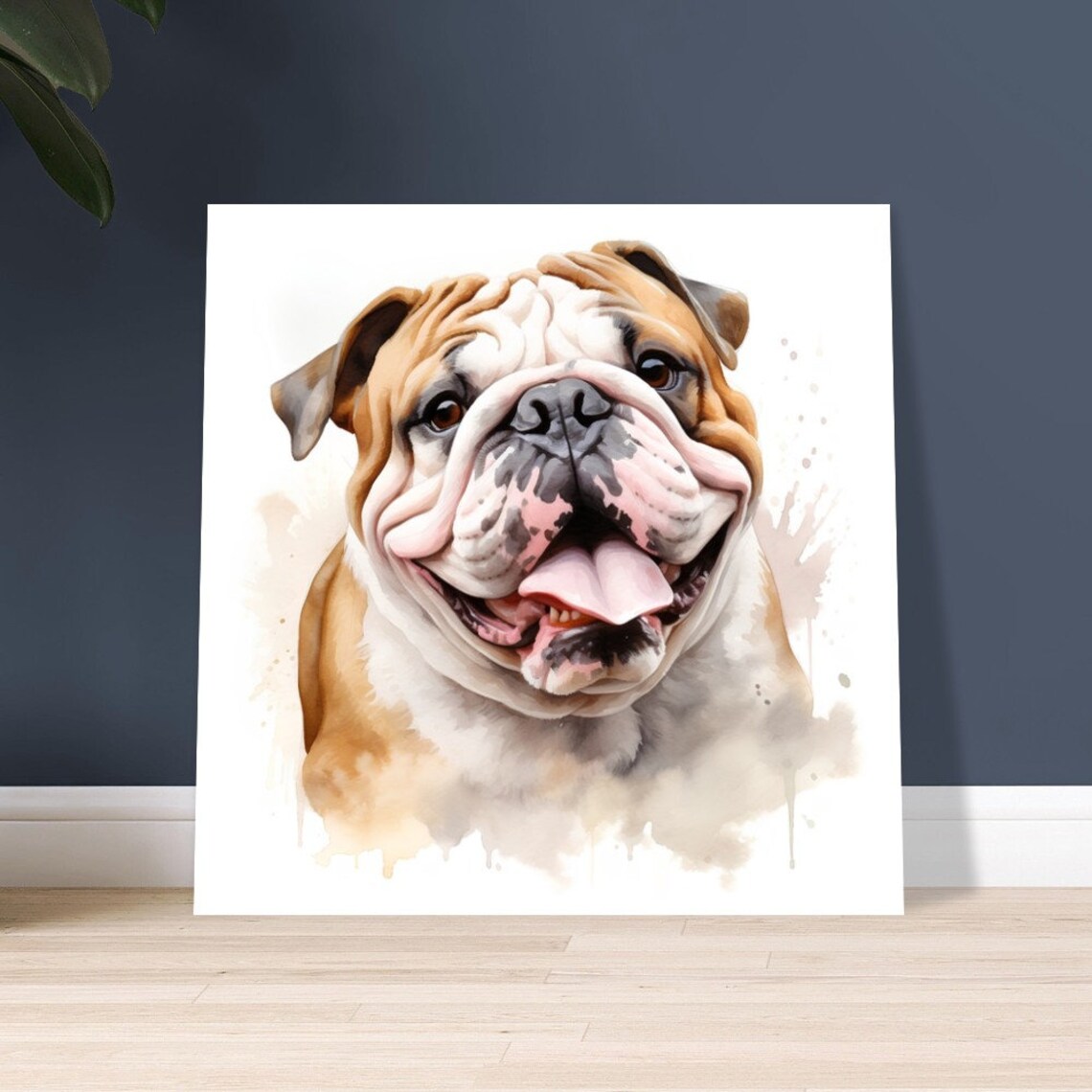 English Bulldog Smiling With Tongue Out Watercolour Portrait Poster - Image 2