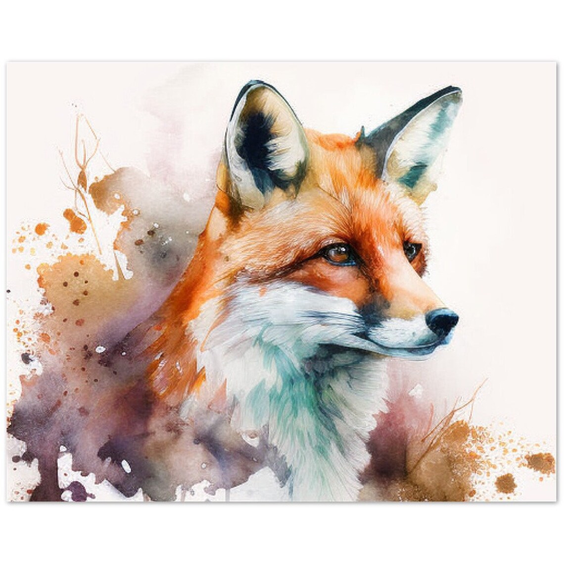 Gentle Red Fox Gaze Watercolour Woodland Wildlife Animal Art Poster