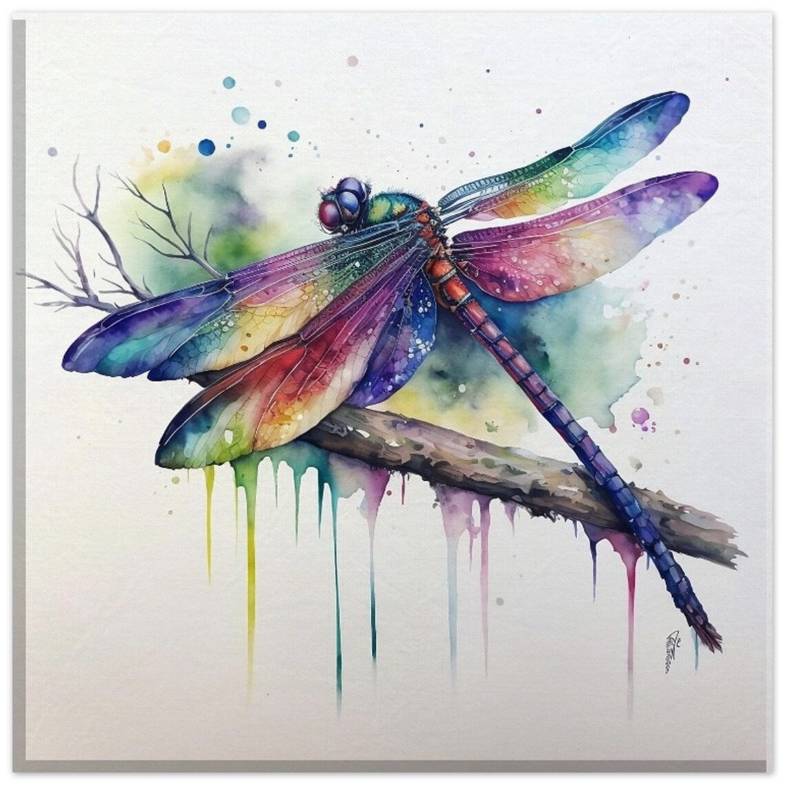 Dragonfly Watercolour Painting Art Print, Mythical Decor