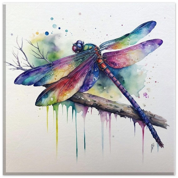 Dragonfly Watercolour Painting Art Print, Mythical Decor