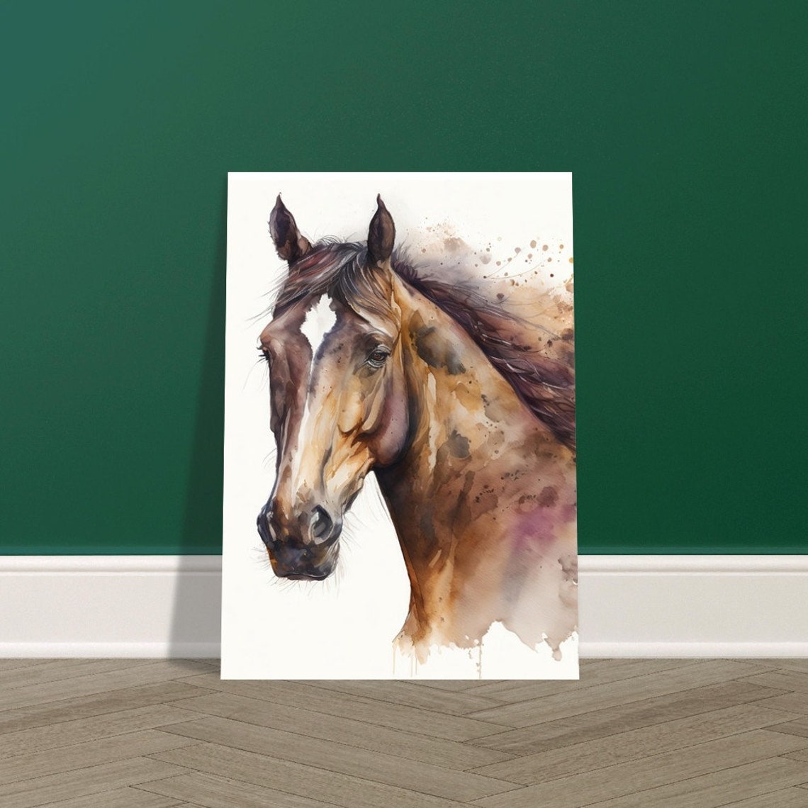 Noble Brown Horse Head Study Watercolour Equestrian Animal Art Poster