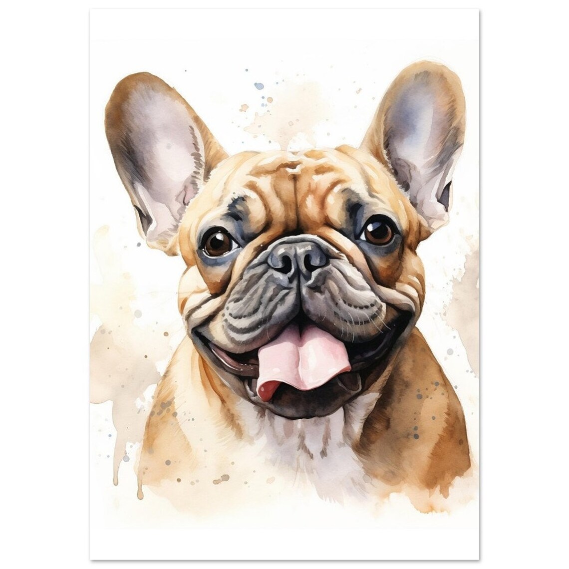 Happy Tan French Bulldog Smile Watercolour Cute Dog Portrait Poster - Image 4