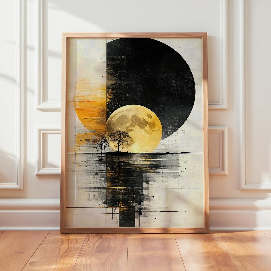 Abstract Moon Wall Art, Minimalist Reflection Art Print