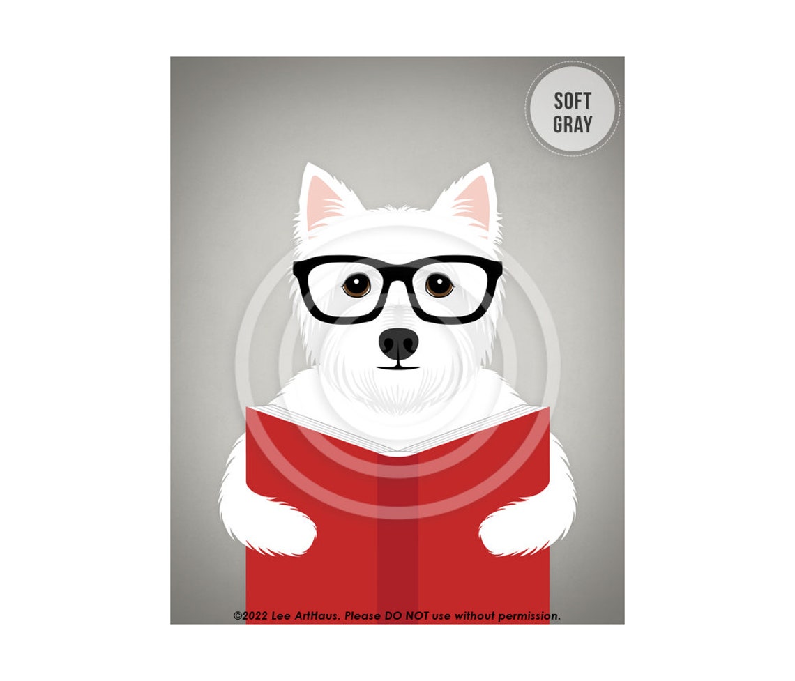 West Highland White Terrier Glasses Reading Book Library Dog Poster - Image 3