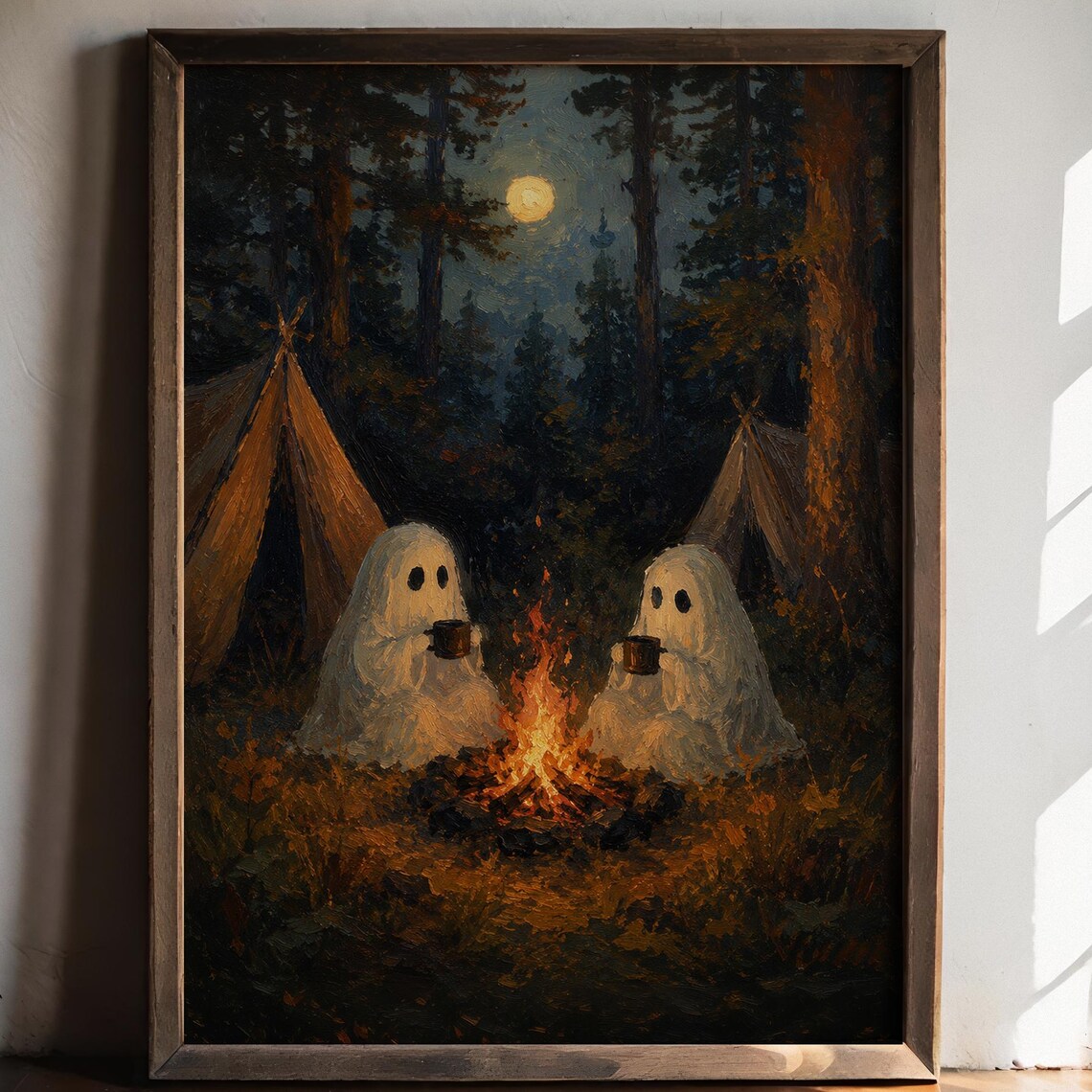 Cozy Camping Ghosts Coffee, Vintage Gothic Art