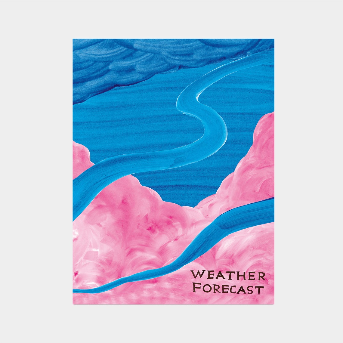 Weather Forecast Pink Clouds Blue River Surreal Painted Art Poster