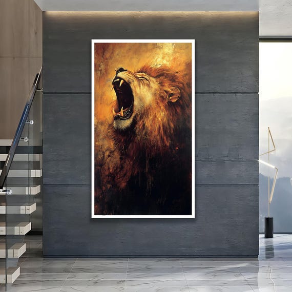 Roaring Lion Portrait Wall Art King Of Jungle Canvas Wild Animal Decor