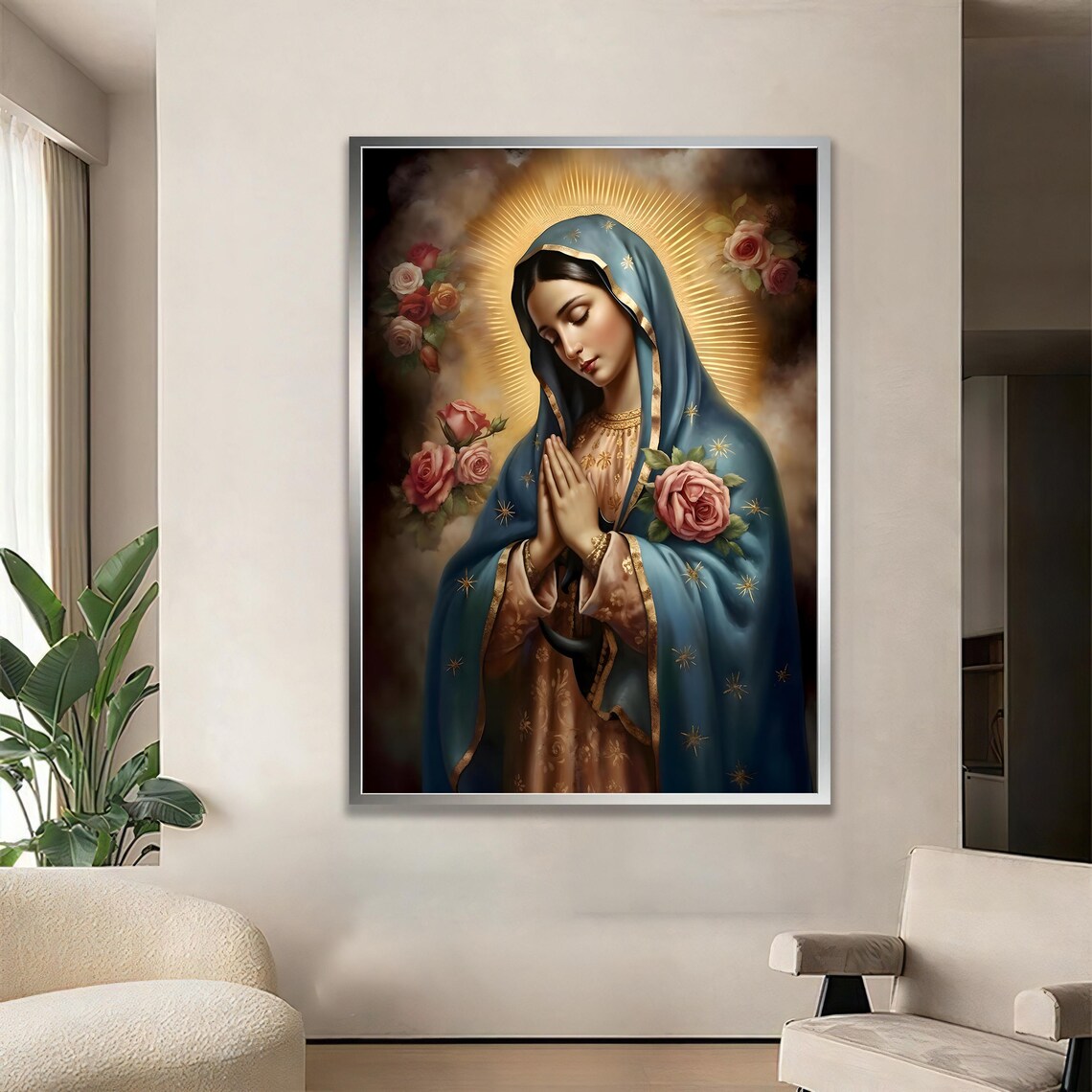 Our Lady of Guadalupe Praying Virgin Mary Rose Halo Art Poster