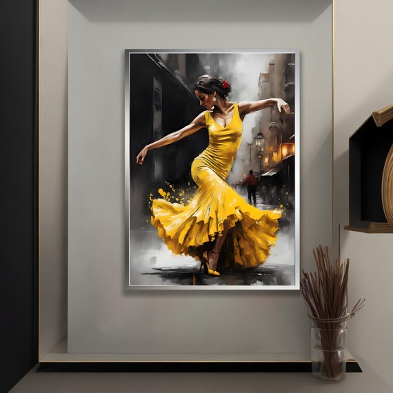 Flamenco Dancer Canvas Art Spanish Woman In Yellow Dress
