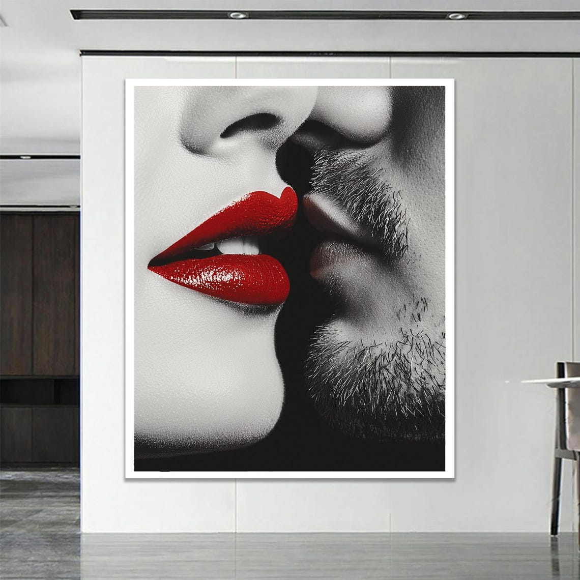 Red Lips Kiss Close Up Black White Romantic Photography Art Poster