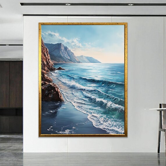 Turquoise Sea Beach With Brown Cliffs Scenic Coastal Landscape Poster