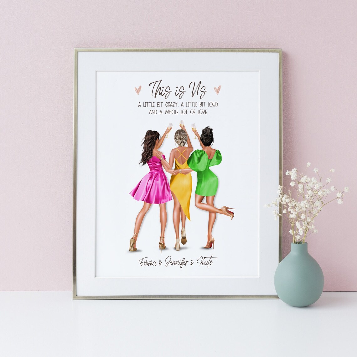 Personalized Best Friends Art Print, Custom Group Of Three - Image 2