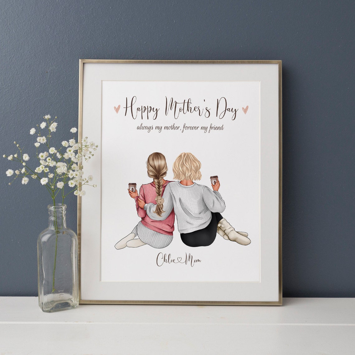 Personalized Mother's Day Print Chloe And Mom With Coffee Cups - Image 2