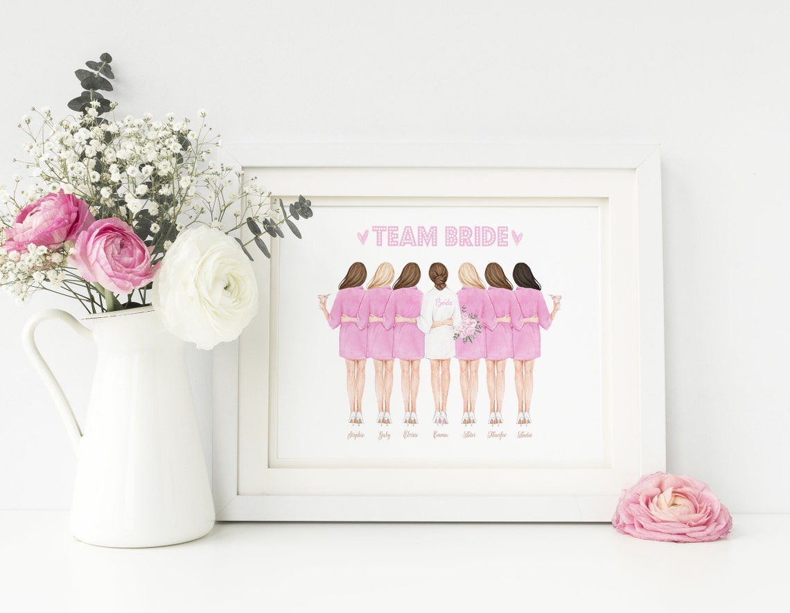 Personalized Team Bride Poster Seven Bridesmaids Names in Robes - Image 2