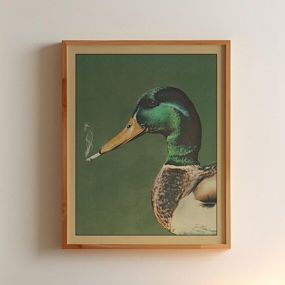 Mallard Smoking a Cigarette, Vintage Duck Poster