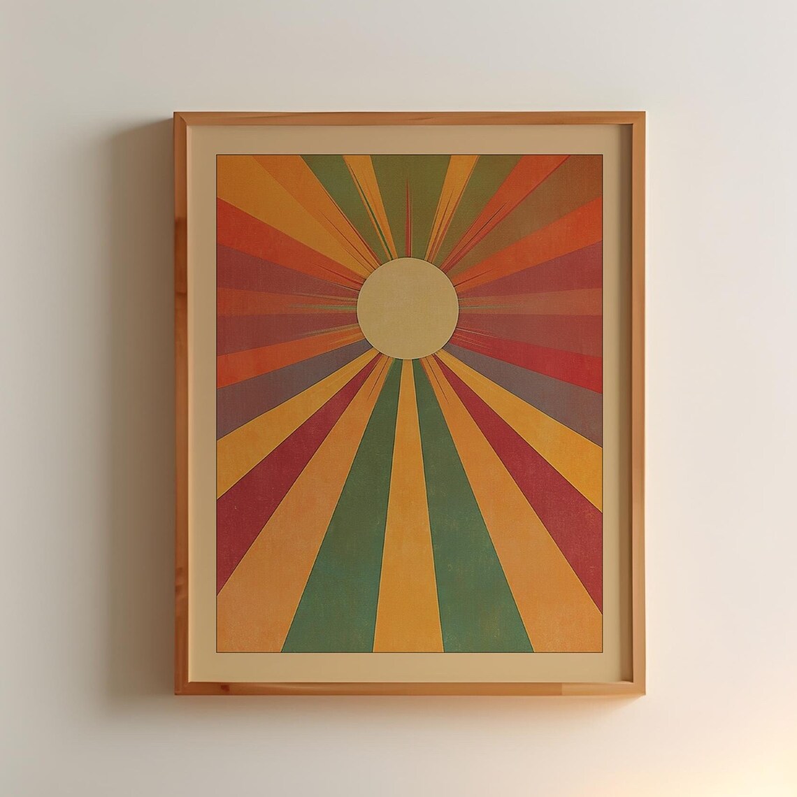 Vintage Boho Sun Art Print, Art Deco Folk Style