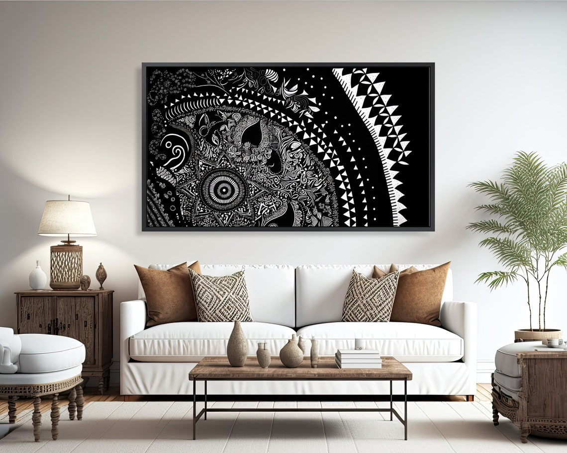 Intricate Black White Mandala Zentangle Ornate Pattern Wall Art Poster - Image 3