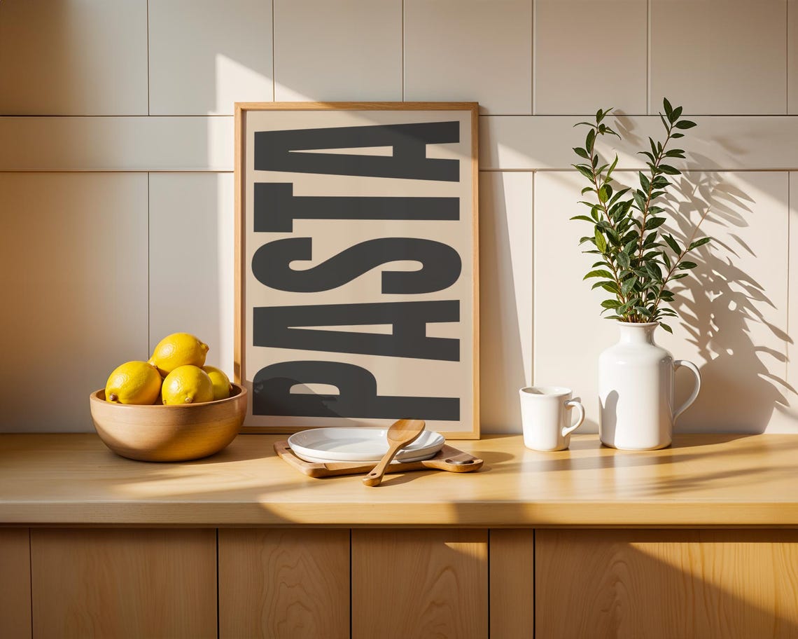 Pasta Typography Poster Bold Black Letters Kitchen Wall Decor - Image 2