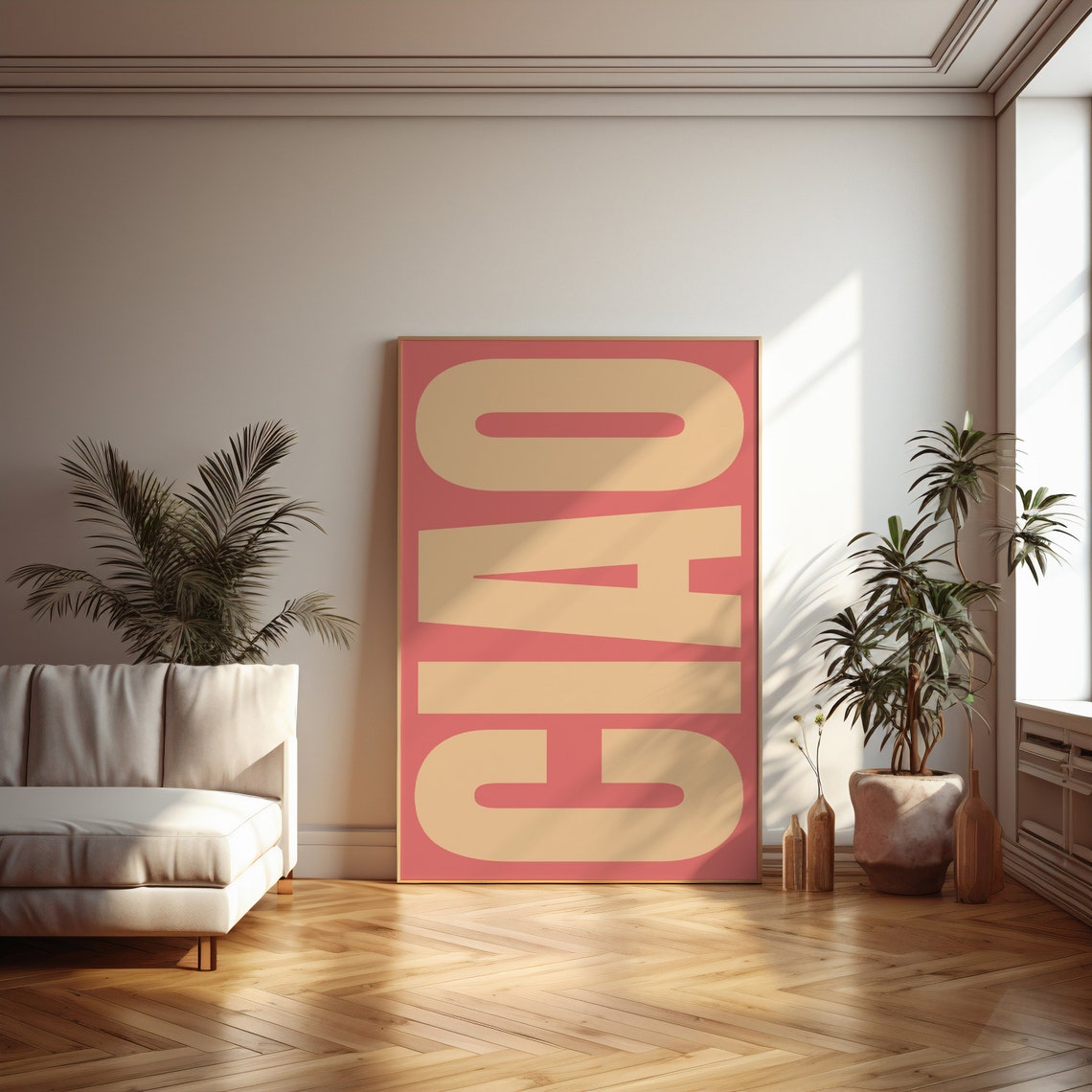 Ciao Italy Vertical Typography Cream Letters On Coral Red Poster