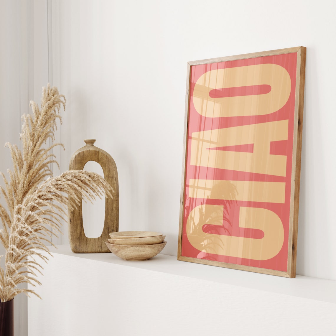 Ciao Typography Bold Cream Letters Coral Red Graphic Art Poster