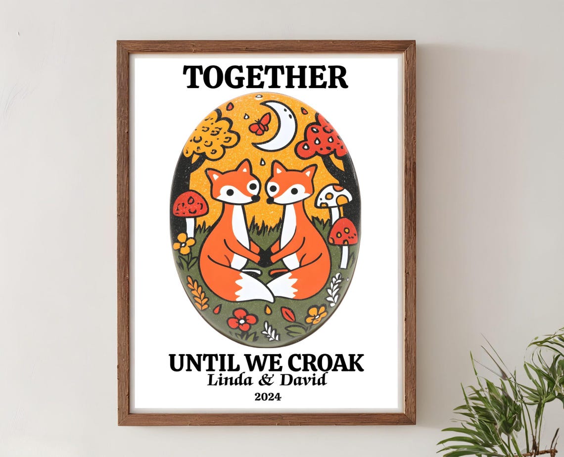 Together Until We Croak Cute Fox Couple Personalized Love Poster