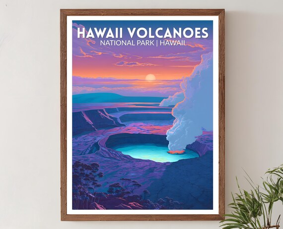 Hawaii Volcanoes National Park Retro Futuristic Travel Poster