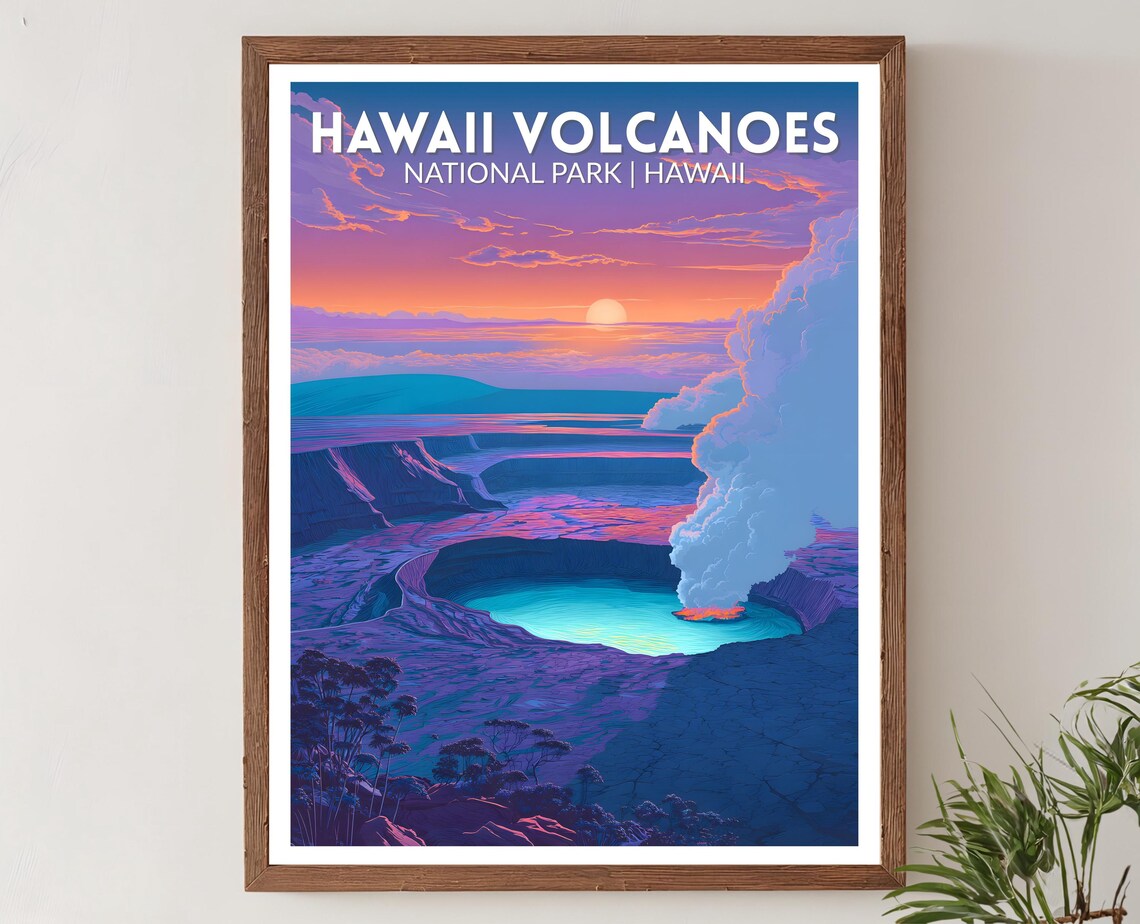 Hawaii Volcanoes National Park Retro Futuristic Travel Poster