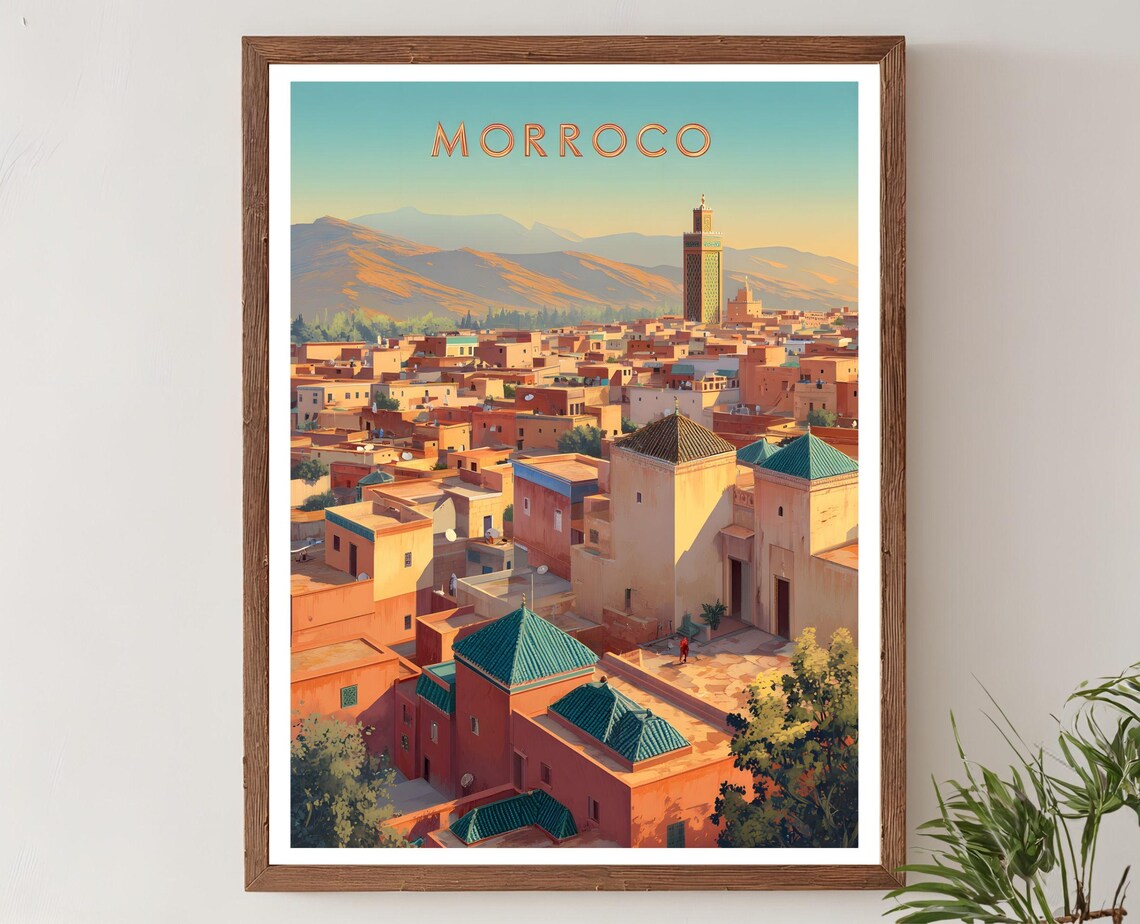 Morocco Retro Travel Poster, Mid-Century Desert