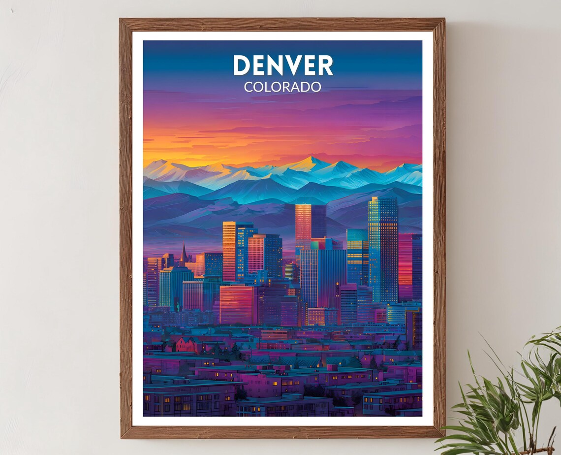 Denver Colorado Vibrant Retro Futuristic Travel Poster