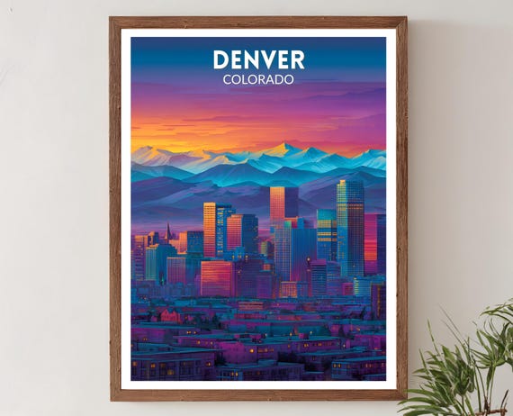 Denver Colorado Vibrant Retro Futuristic Travel Poster