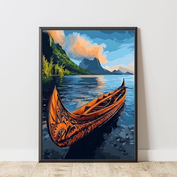 Tropical Samoan Canoe Art Print Polynesian Nautical Wall Island Decor Oceanic Artwork Boat Lovers Gift Ocean Lover