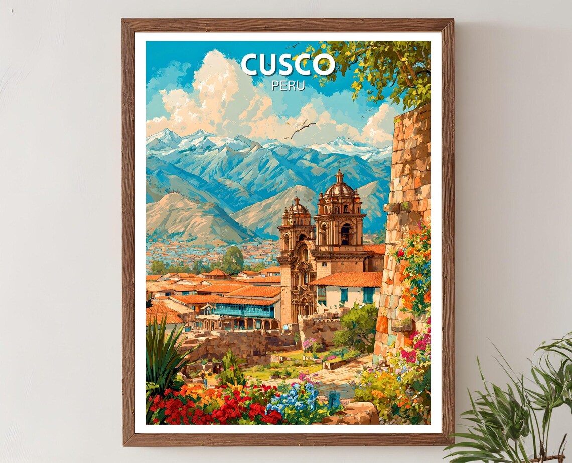 Cusco Vintage Travel Poster, Andean Cityscape