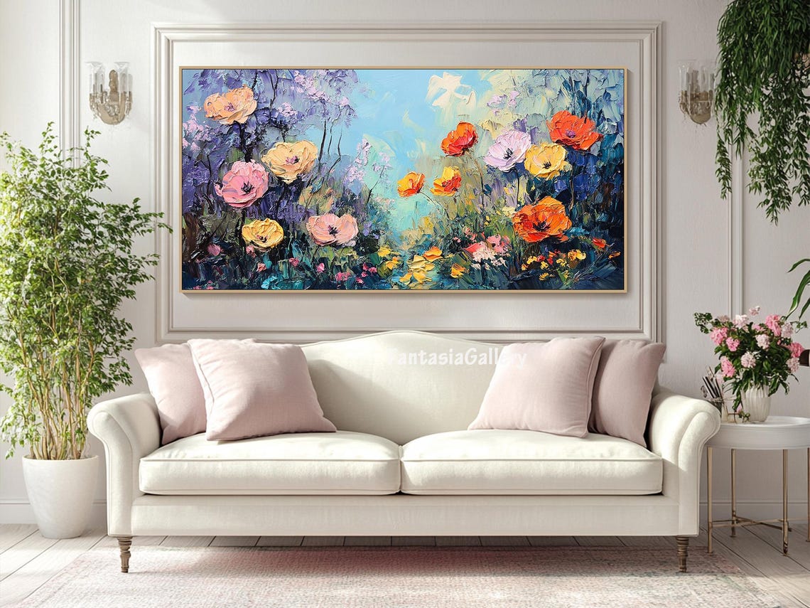 Colorful Impasto Poppies In Bloom Vibrant Floral Field Wall Art - Image 3