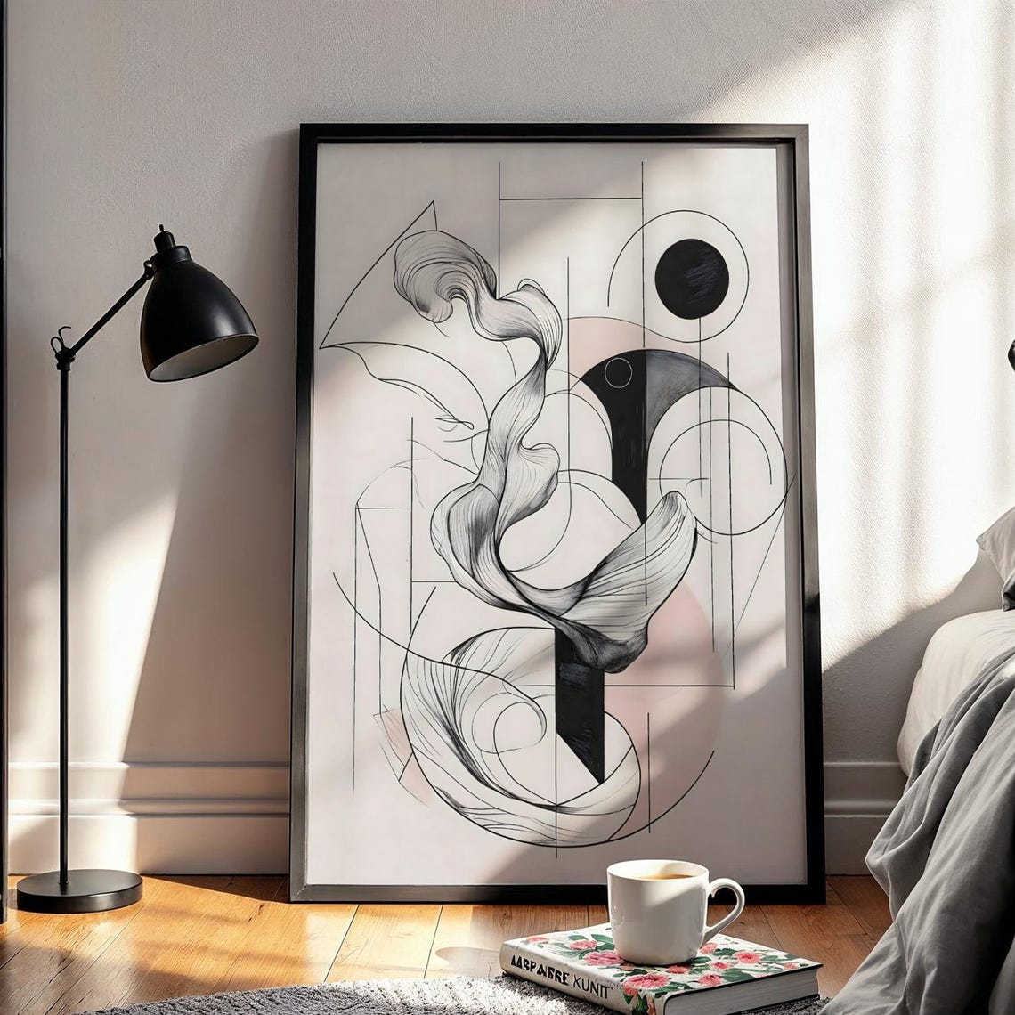 Minimalist Abstract Flowing Line Geometric Modern Art Poster