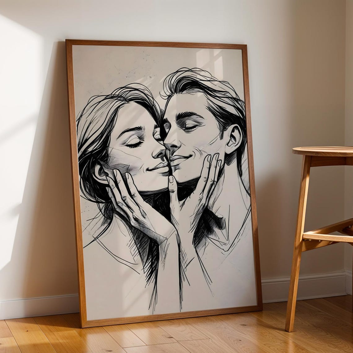 Beautiful Romantic Couple Embrace Minimalist Sketch Love Art Poster