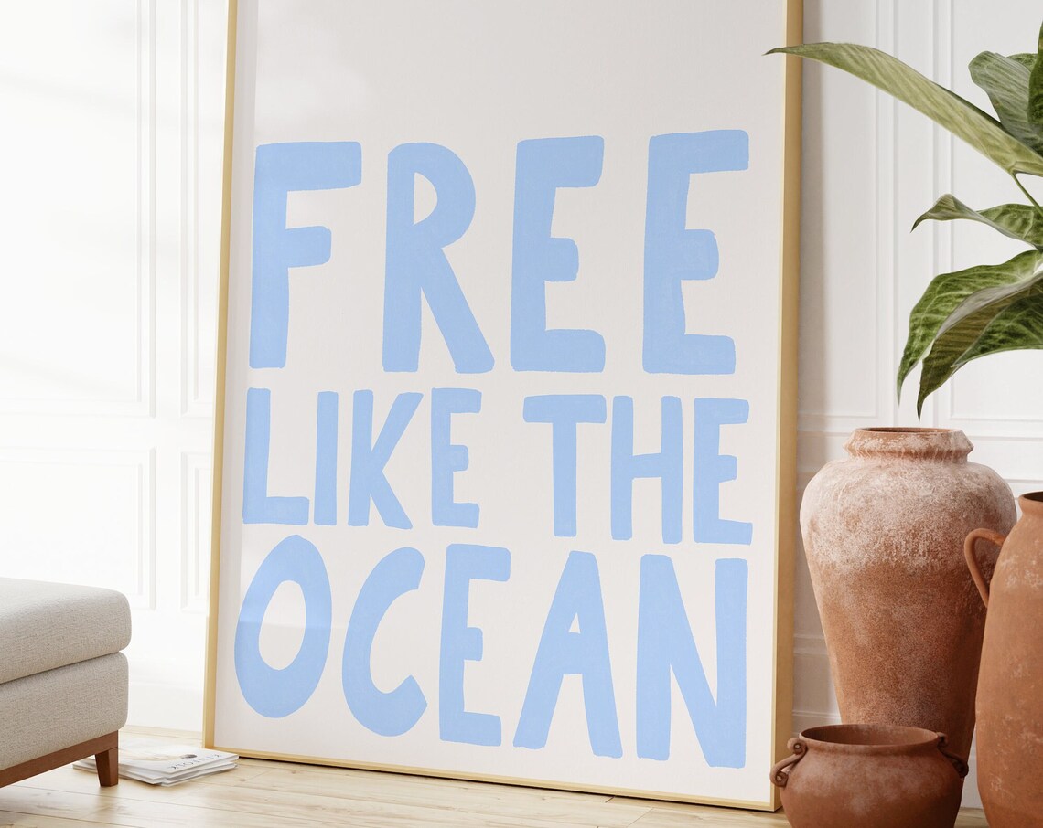 Cowgirl Coastal Decor Ocean Art Print, Light Blue