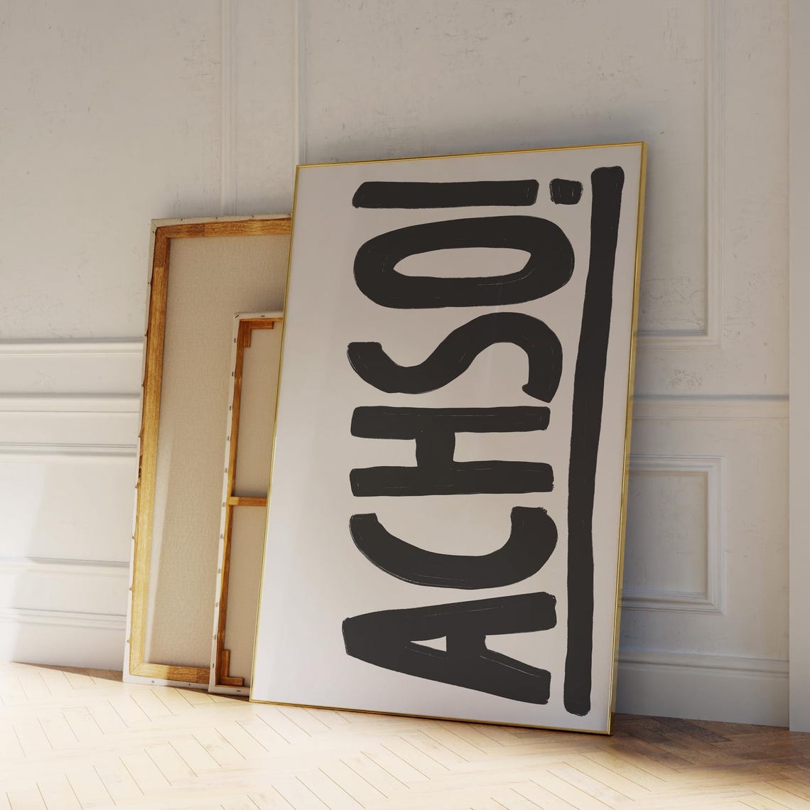 Ach So Bold German Typography Mid Century Modern Graphic Wall Art