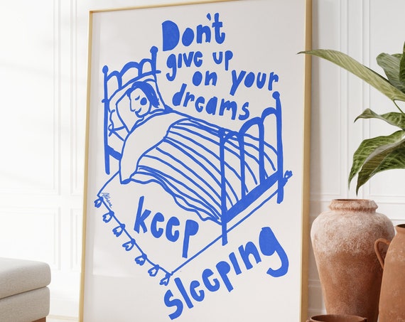 Above Bed Wall Art Apartment Decor Indie Room Mid Century Modern Dorm Blue And White Cute Bedroom