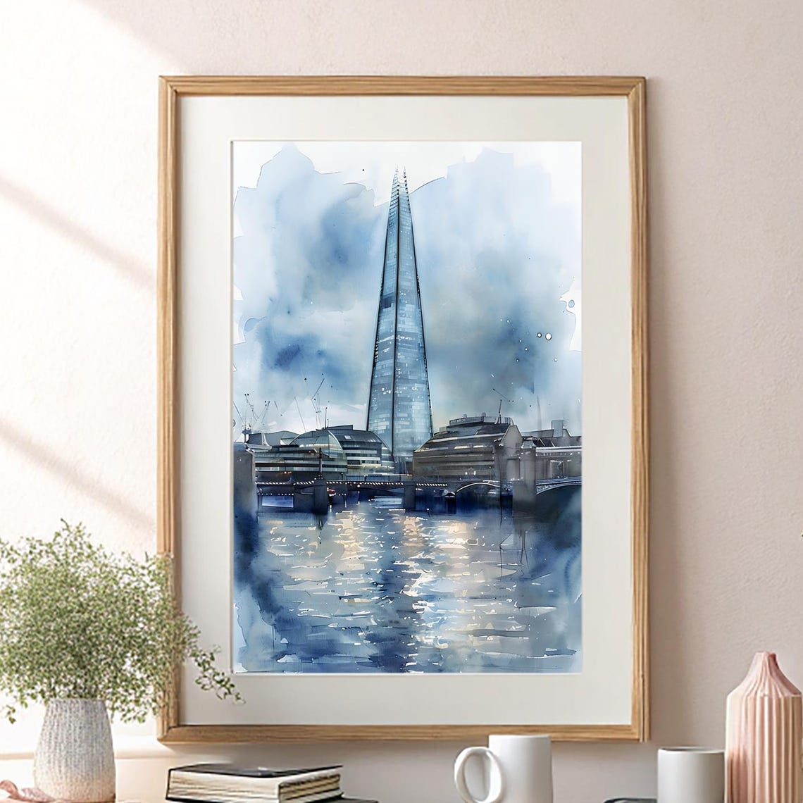 The Shard London Thames Watercolor Skyline Architecture Poster