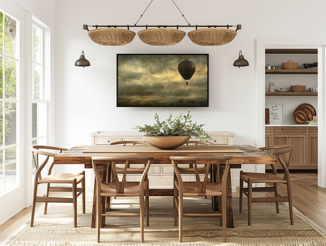 Dark Academia Hot Air Balloon Moody Golden Stormy Sky Art Poster - Image 2