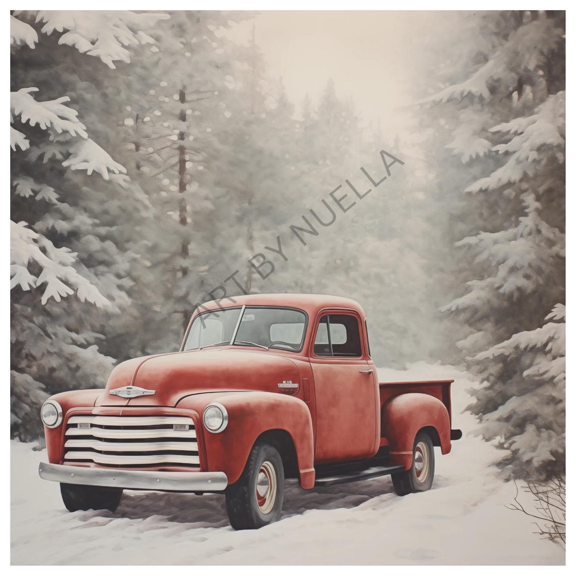 Vintage Christmas Red Pick Up Truck Poster Christmas Wall Art Christmas Vintage Art Christmas Poster Christmas Poster Print Vintage - Image 2