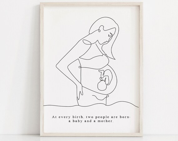 Pregnancy Line Art Midwife Wall Decor Birthing Center Art Birth Doula Gift Motherhood Print Mom To Be Poster Birth Wall Art