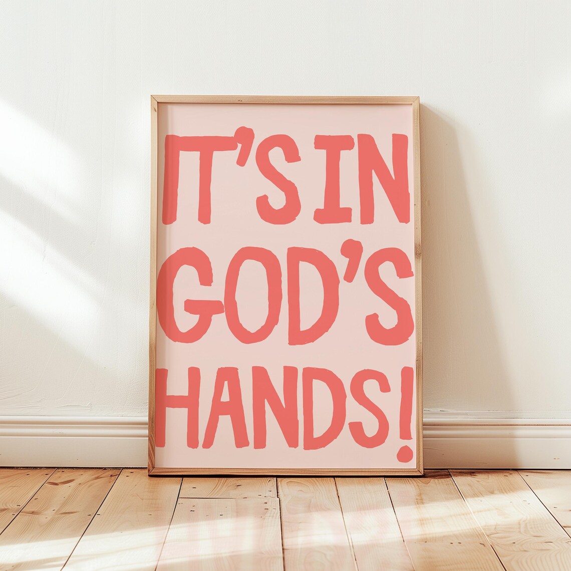 It Is In Gods Hands Bold Pink Christian Encouragement Quote Poster