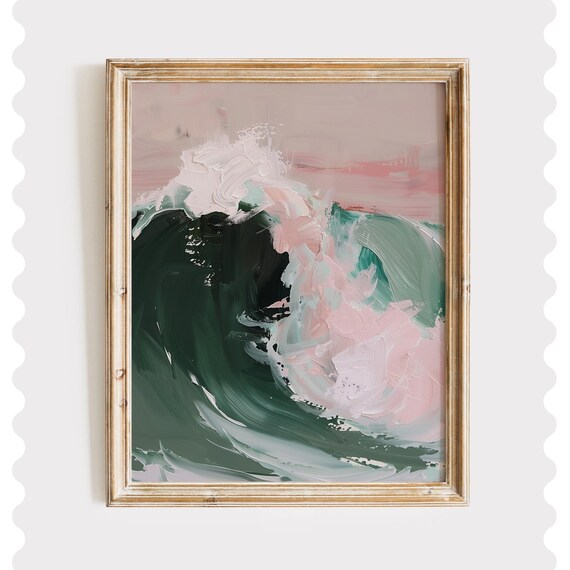 Pink Ocean Wave Print Abstract Coastal Art