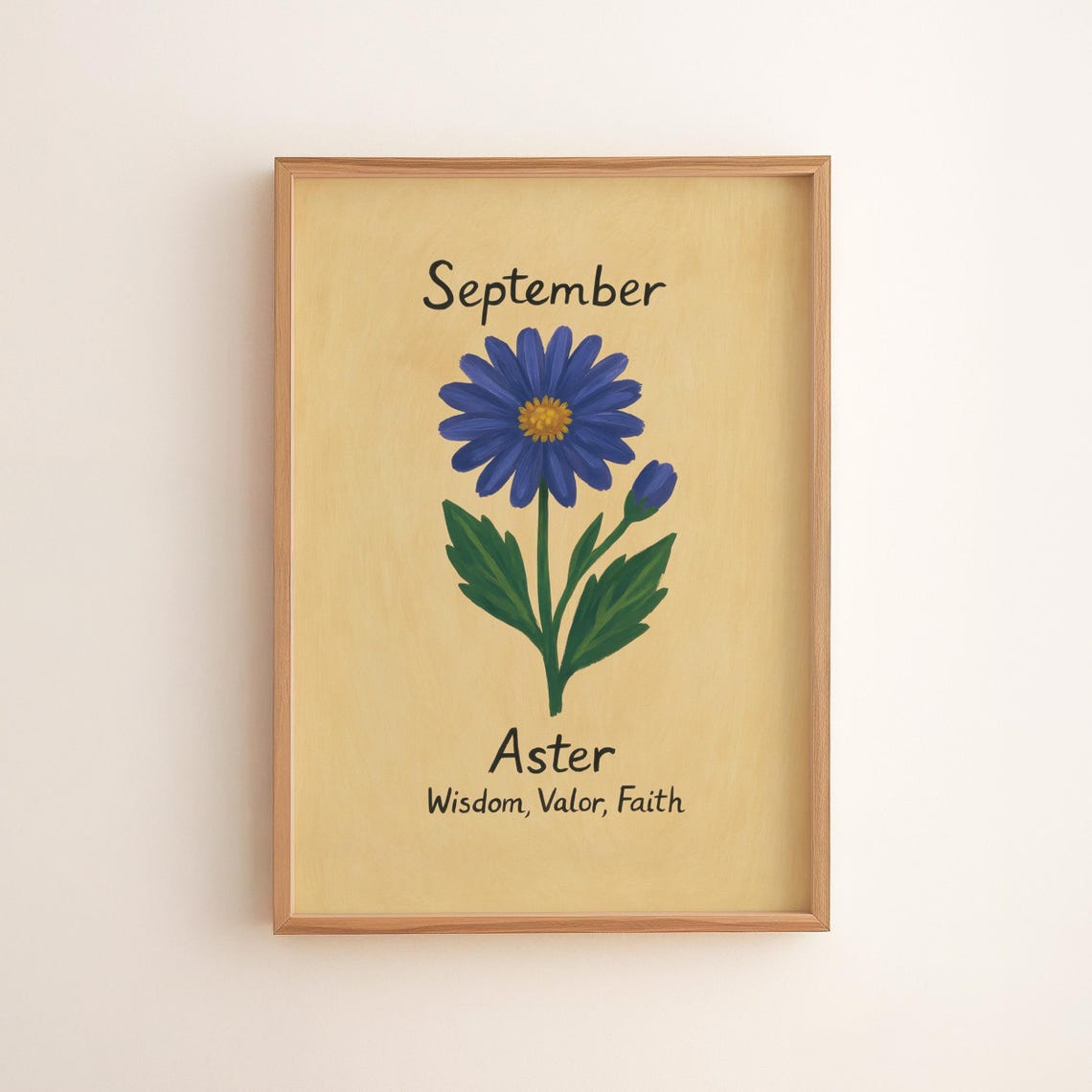 September Aster Flower Print Vintage Botanical Illustration