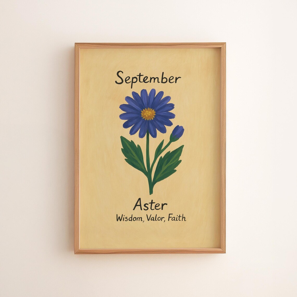 September Aster September Birth Flower Vintage Botanical Illustration Poster