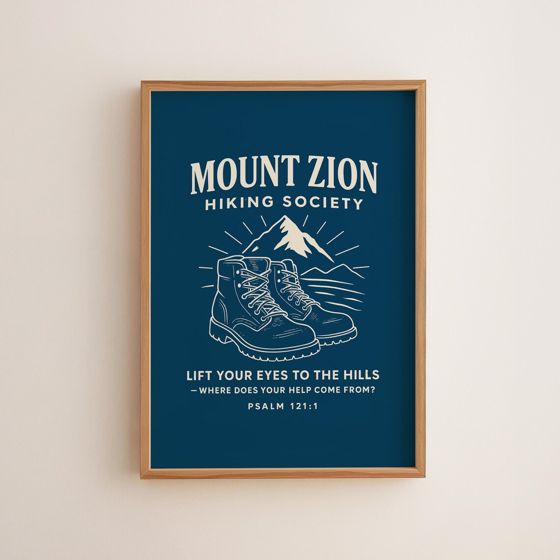 Mount Zion Hiking Society Psalm 121 1 Blue Bible Verse Poster