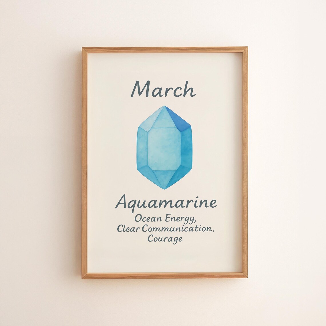 March Aquamarine Birthstone Minimalist Watercolor Gem Art Print